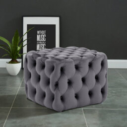 Living And Home Grey Square Velvet Upholstered Buttoned Footstool Pouf Chair Pouffe Foot Stool 50 Cm - thumbnail 4