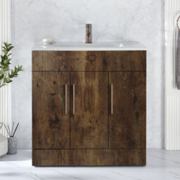 Homestylestore 810mm Dark Oak Floorstanding Bathroom Vanity Unit And Aged Bronze T Bar Handle - thumbnail 2