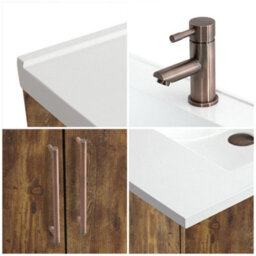 Homestylestore 810mm Dark Oak Floorstanding Bathroom Vanity Unit And Aged Bronze T Bar Handle - thumbnail 3