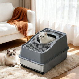 London Boutique 60X40X40Cm Stainless Steel Cat Litter Tray, High Sided Cat Litter Box, Anti Leak Pet Toilet, Grey - thumbnail 3