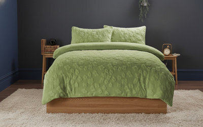 Ultra Soft Teddy Duvet Cover Set Daisy Embossed Cozy Fleece Bedding Green - image 1