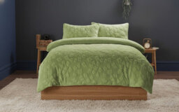 Ultra Soft Teddy Duvet Cover Set Daisy Embossed Cozy Fleece Bedding Green - thumbnail 1
