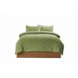 Ultra Soft Teddy Duvet Cover Set Daisy Embossed Cozy Fleece Bedding Green - thumbnail 2