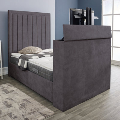 Urban Textures Tv Bed Plush Velvet Upholstered Tv Bed Frame With Headboard - Grey - image 1