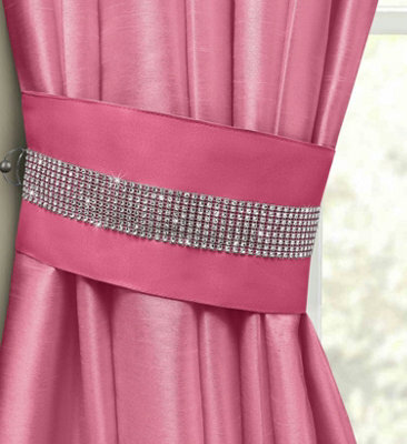 Intimates Manhattan Faux Silk Diamante Curtain Tieback Pair - Pink