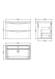 Balterley Dunwood Contemporary 2 Drawer Wall Hung Vanity Unit With Basin, Satin Blue, 800mm - thumbnail 5