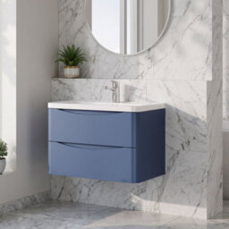 Balterley Dunwood Contemporary 2 Drawer Wall Hung Vanity Unit With Basin, Satin Blue, 800mm - thumbnail 4