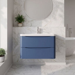 Balterley Dunwood Contemporary 2 Drawer Wall Hung Vanity Unit With Basin, Satin Blue, 800mm - thumbnail 2
