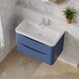Balterley Dunwood Contemporary 2 Drawer Wall Hung Vanity Unit With Basin, Satin Blue, 800mm - thumbnail 3