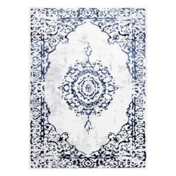 RugsX Carpet Allure 1961 Ornament, Frame - Structural, Stylish, Glamour White Blue 80X150 Cm - thumbnail 2