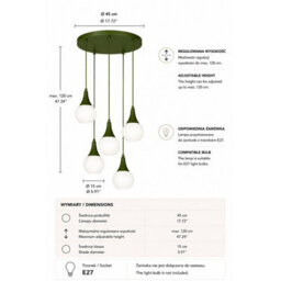 Luminosa Lighting Luminosa Lacrima Cluster Pendant Ceiling Light Green White Glass Shade 5X E27 - thumbnail 4