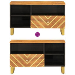 Berkfield Tv Cabinet Brown And Black 80X33.5X46 Cm Solid Wood Mango - thumbnail 7