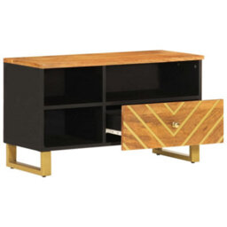 Berkfield Tv Cabinet Brown And Black 80X33.5X46 Cm Solid Wood Mango - thumbnail 3