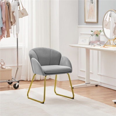 Yaheetech Grey Flower Shape Velvet Armchair Accent Chair With Golden Metal Legs - image 1