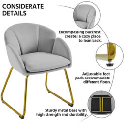 Yaheetech Grey Flower Shape Velvet Armchair Accent Chair With Golden Metal Legs - thumbnail 4