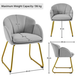 Yaheetech Grey Flower Shape Velvet Armchair Accent Chair With Golden Metal Legs - thumbnail 3