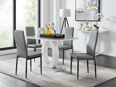 Furniturebox Giovani Rectangular 4 Seat White High Gloss Unique Halo Dining Table Grey Glass Top 4 Grey Faux Leather Black Leg Milan Chairs - image 1