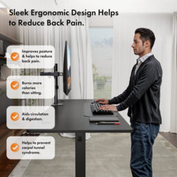 Vonhaus Electric Standing Desk, Height Adjustable Sit Stand Desk, 3 Height Preset Technology, 140X60Cm, Black Desktop & Frame - thumbnail 3