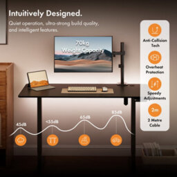 Vonhaus Electric Standing Desk, Height Adjustable Sit Stand Desk, 3 Height Preset Technology, 140X60Cm, Black Desktop & Frame - thumbnail 5