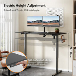 Vonhaus Electric Standing Desk, Height Adjustable Sit Stand Desk, 3 Height Preset Technology, 140X60Cm, Black Desktop & Frame - thumbnail 4