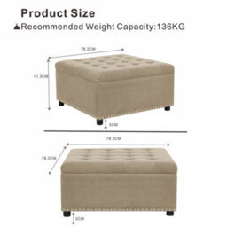 Matteo Camel Square Fabric Storage Ottoman With Rivet Detail - thumbnail 5