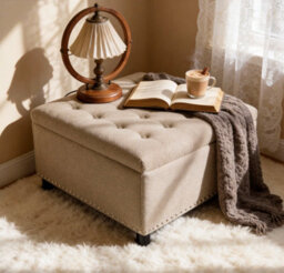 Matteo Camel Square Fabric Storage Ottoman With Rivet Detail - thumbnail 2