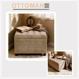 Matteo Camel Square Fabric Storage Ottoman With Rivet Detail - thumbnail 4