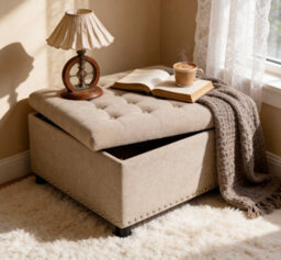 Matteo Camel Square Fabric Storage Ottoman With Rivet Detail - thumbnail 3
