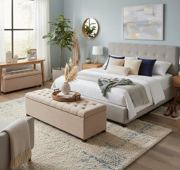 Linoso Chesterfield Sand Ottoman Storage Box With Square Wooden Legs - Upholstered Blanket Box (180W X 40D X 45H Cm) - thumbnail 2