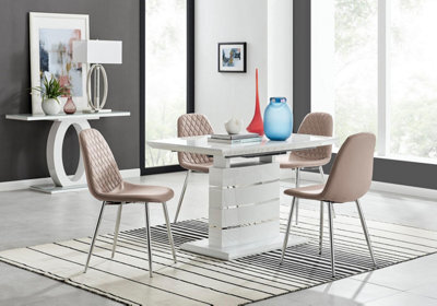 Furniturebox Uk Renato 120Cm High Gloss Extending Dining Table And 4 Cappuccino Corona Silver Leg Chairs - image 1