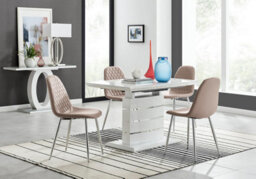 Furniturebox Uk Renato 120Cm High Gloss Extending Dining Table And 4 Cappuccino Corona Silver Leg Chairs - thumbnail 1
