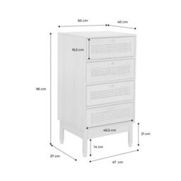 Sweeek - Chest Of Drawers Wood And Cane 4 Drawers Natural 50X40X96 Cm - Judith - thumbnail 7