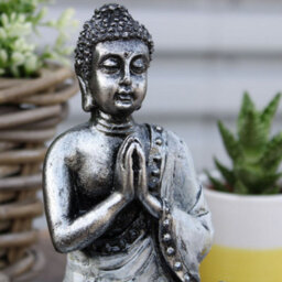 Large Hand-Painted Bali Buddha Statue In Teal & Gold - Varada Mudra Art - thumbnail 8