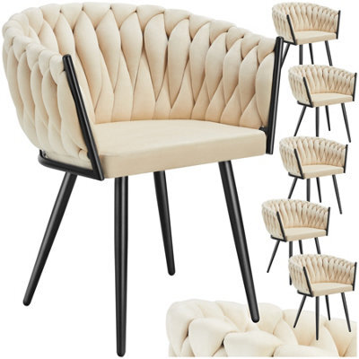 Tectake Set Of 6 Dining Chair Astano - Padded, Velvet, Knot Design, Continuous Backrest  - Sand - image 1