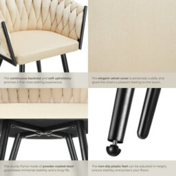 Tectake Set Of 6 Dining Chair Astano - Padded, Velvet, Knot Design, Continuous Backrest  - Sand - thumbnail 5