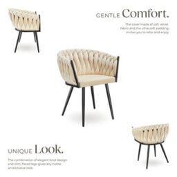 Tectake Set Of 6 Dining Chair Astano - Padded, Velvet, Knot Design, Continuous Backrest  - Sand - thumbnail 3