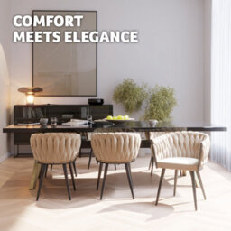 Tectake Set Of 6 Dining Chair Astano - Padded, Velvet, Knot Design, Continuous Backrest  - Sand - thumbnail 9