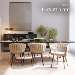 Tectake Set Of 6 Dining Chair Astano - Padded, Velvet, Knot Design, Continuous Backrest  - Sand - thumbnail 8