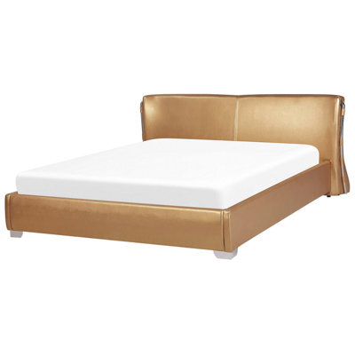 Beliani Waterbed Leather Paris 180 X 200 Cm (Eu Super King) Gold - image 1