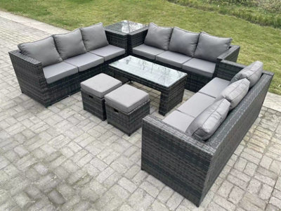 Fimous Outdoor Rattan Garden Furniture Lounge Sofa Set With Oblong Rectagular Coffee Table 2 Stools And Side Table - image 1