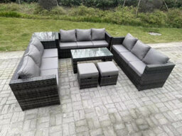 Fimous Outdoor Rattan Garden Furniture Lounge Sofa Set With Oblong Rectagular Coffee Table 2 Stools And Side Table - thumbnail 2