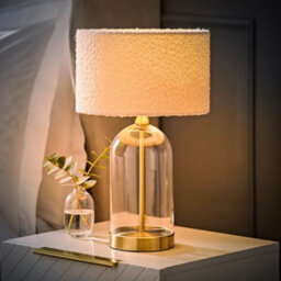 Glass Table Lamp Gold Base Living Room Bedroom Light Boucle Lampshade Shade Led Bulb - thumbnail 2
