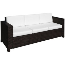 Outsunny Rattan Wicker 3-Seater Sofa Chair Patio Furniture W/ Cushion Brown - thumbnail 2