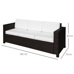 Outsunny Rattan Wicker 3-Seater Sofa Chair Patio Furniture W/ Cushion Brown - thumbnail 3