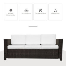 Outsunny Rattan Wicker 3-Seater Sofa Chair Patio Furniture W/ Cushion Brown - thumbnail 4