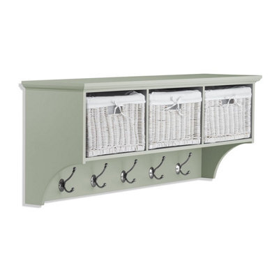 Statement Furniture Tetbury Large Hallway Storage Shelf With Coat Hooks - Sage Green - image 1