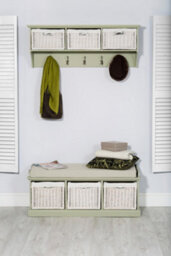 Statement Furniture Tetbury Large Hallway Storage Shelf With Coat Hooks - Sage Green - thumbnail 6