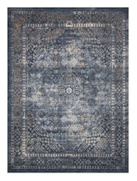 Navy Floral Traditional Luxurious Rug For Dining Room Bedroom & Living Room-119Cm X 170Cm - thumbnail 6