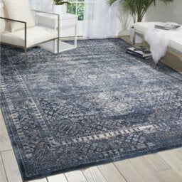 Navy Floral Traditional Luxurious Rug For Dining Room Bedroom & Living Room-119Cm X 170Cm