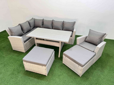 Fimous 9 Seater Rattan Garden Furniture Set Outdoor Patio Dining Corner Sofa Sets With Dining Table Chair 2 Big Footstools - image 1